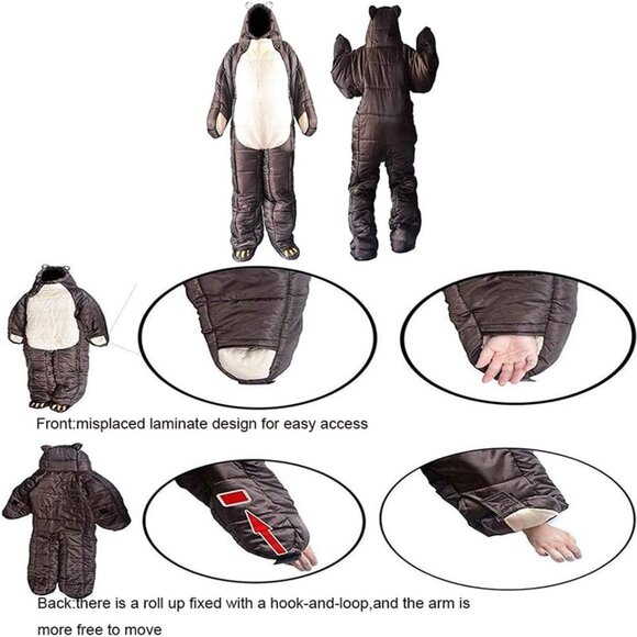 🆕 ★ Wearable full body Bear Shaped sleeping bag -  Medium - Picture 6 of 8